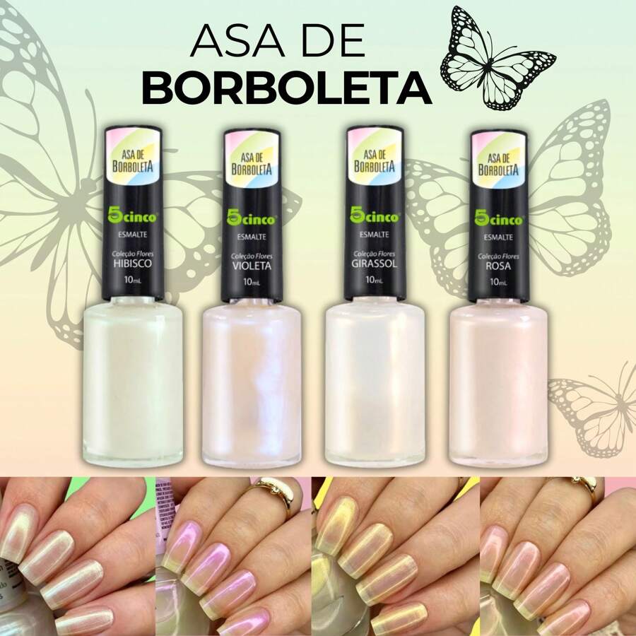 Kit 4 Esmalte Coleção Asa de Borboleta Furta Cor 5Cinco 10ml Efeito Borboleta