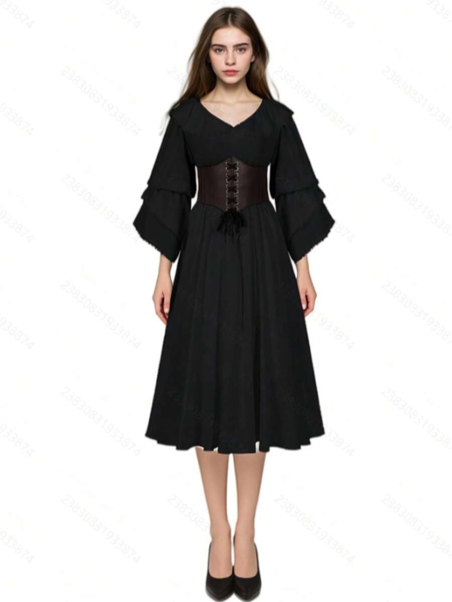 New Doll Collar Ruffled Long Sleeved Renaissance Dress For Women's Medieval Clothing And Plus Size Long Skirt