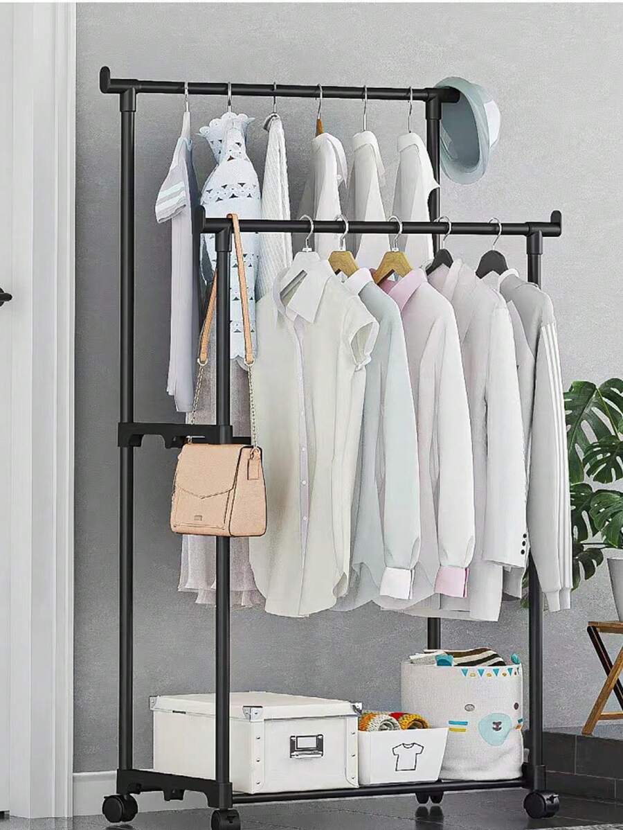 1pc Large Size Portable & Easy-To-Move Clothes Hanger Rack, Suitable For Balcony, Floor-Standing Storage Rack For Clothes, Hat And Shoes