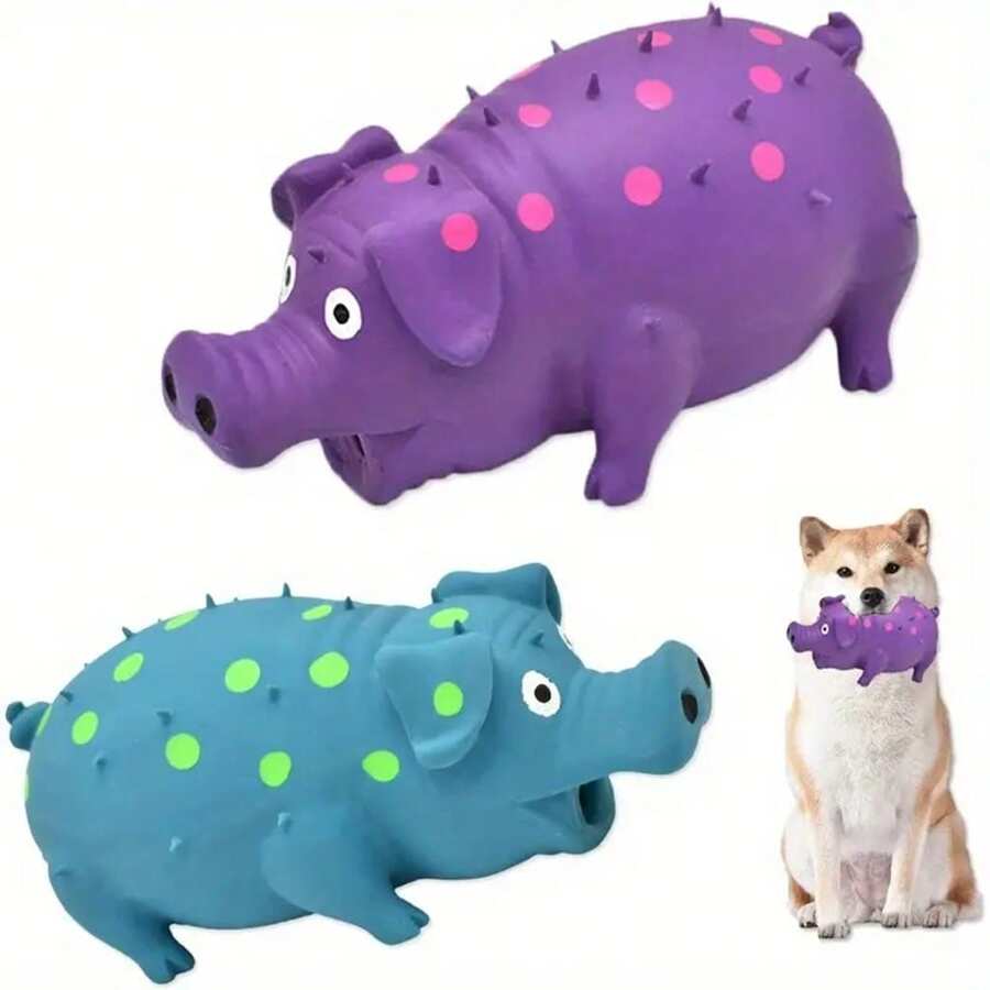 1 Spotted Squeak Pig Dog Bite Toy - Interactive Gollum Sound, Blue Purple Wave Dot Lead Money Designed For Tooth Cleaning, Suitable For All Dog Sizes (Small/Medium/Large), Pet Toys, Dog Toys, No TV Watching At Home At All, Because Dogs Have Shows