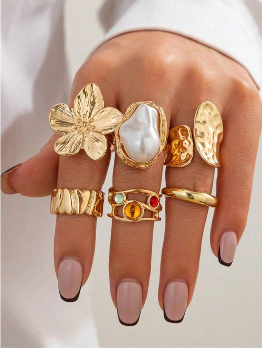 Set de 6 anillos punk para mujeres, set de anillos geométricos vintage, regalos de joyería personalizada que combinan con atuendos diarios y accesorios para fiestas