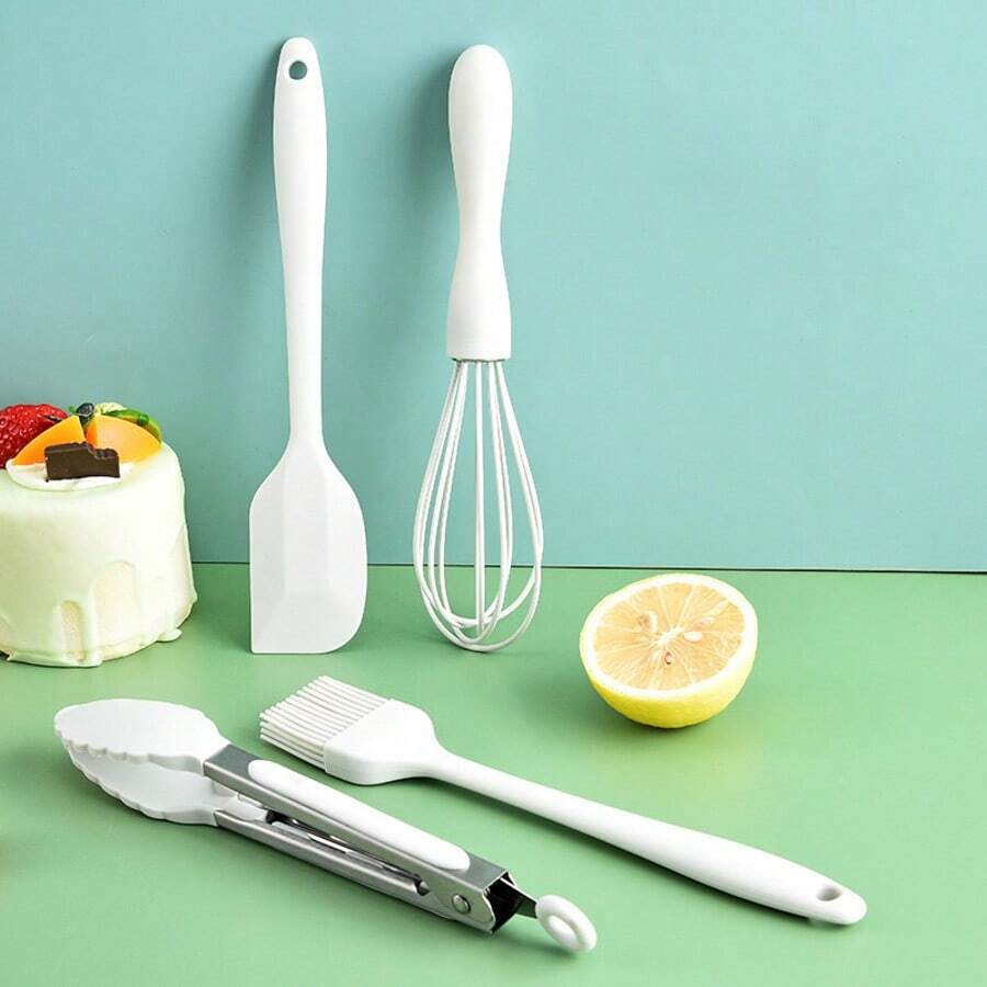 Juego de herramientas para hornear que incluye: Espátula de silicona resistente al calor, brocha para aceite, batidor de huevos, pinza para alimentos