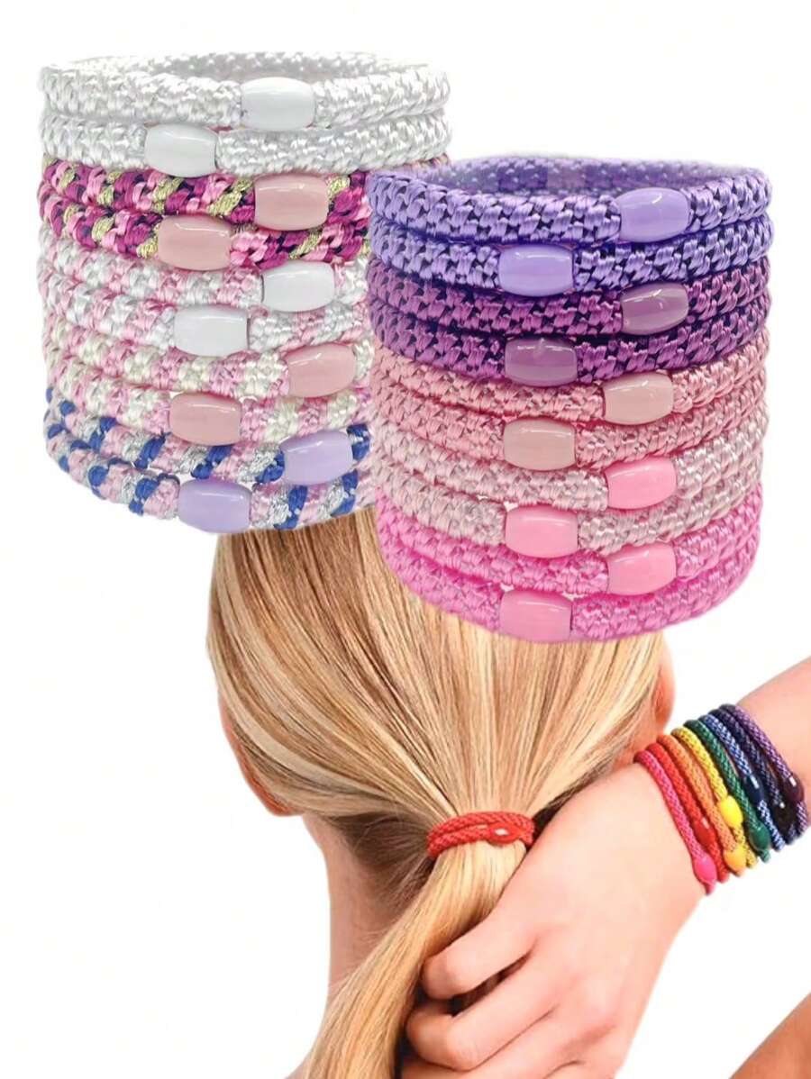 5 Stück/Set gewebte dicke bunte Haargummis, strapazierfähige elastische haarschonendeHaarbänder, geeignet für Pferdeschwanz-Halter von dickem Haar, Haargummis und Haarseile in verschiedenen Farben
