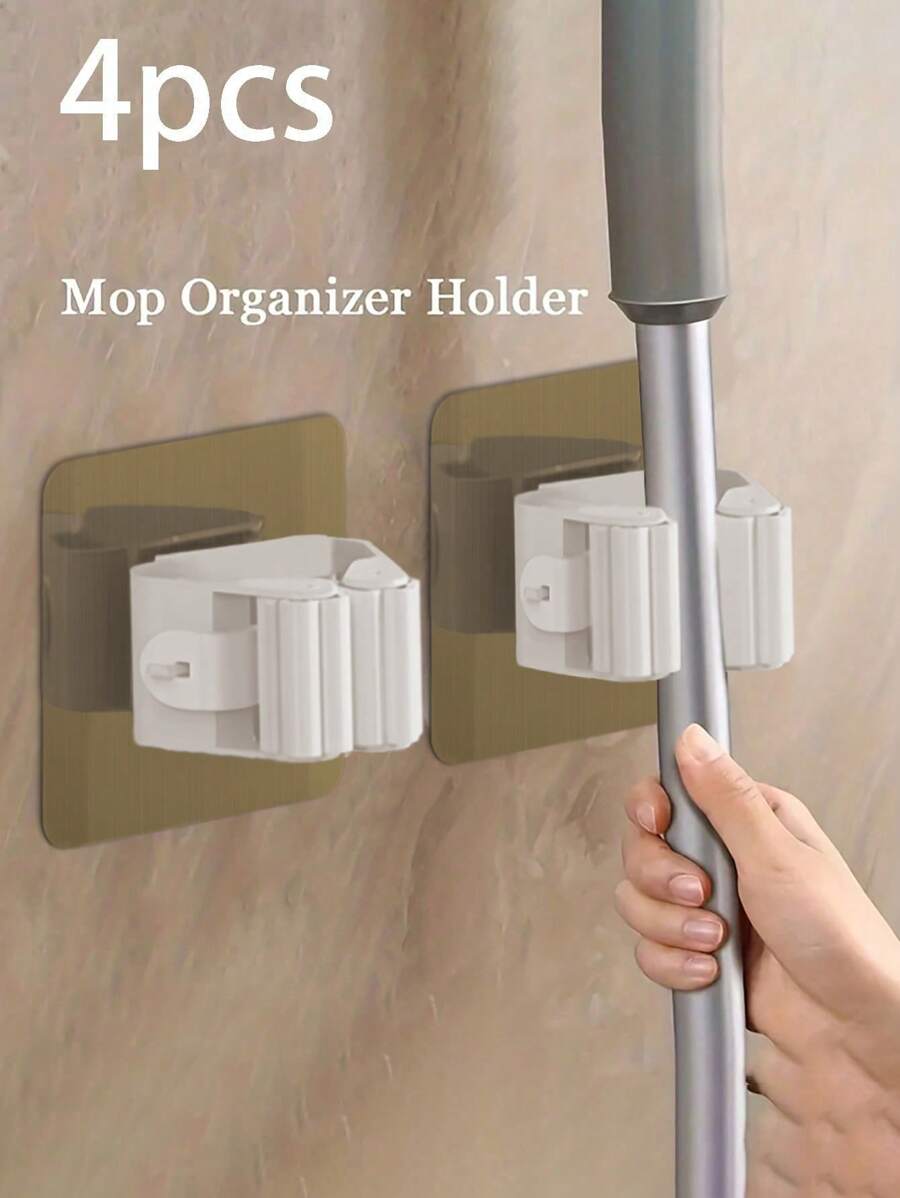 1/4/8pcs Mop Storage Rack With Hooks, Wall Mounted Mop Holder Bathroom Organizer, Plastic Broom Storage Hanger For Bedroom, Garden, Bathroom, Home, Dorm Space Saving
