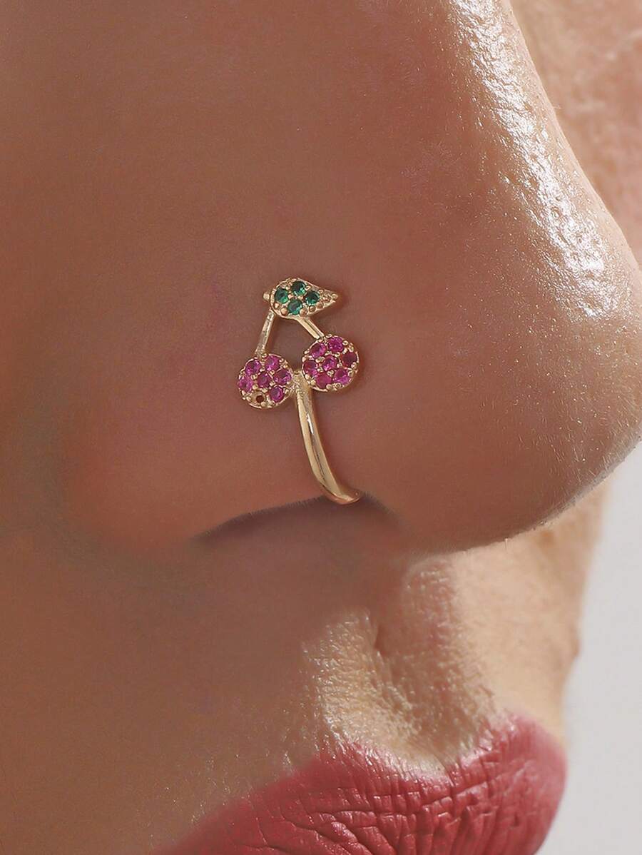 1 pieza Aro para la nariz de mujer de cobre y circonita, sencillo clip en forma de U para la nariz sin perforación, joyería