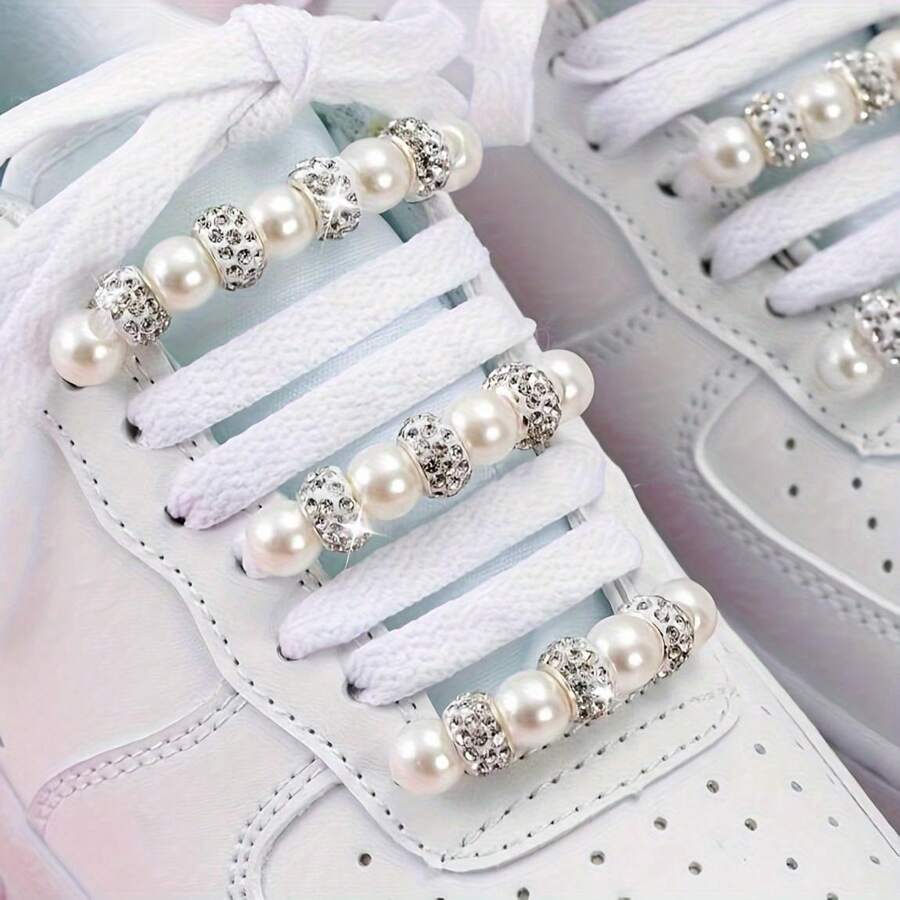 23/46 Elegantes Conjuntos de Acessórios de Cadarço com Pérolas e Strass para Decorações DIY Fashionistas, Ideal para Tênis Esportivos e Sapatos de Lona, Feito de Material Durável de ABS