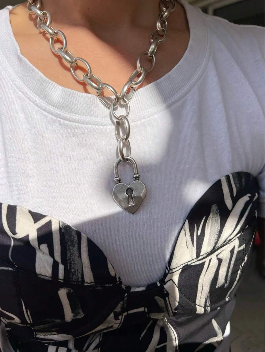 1 Stück stilvoller Herz Anhänger Kette im Hip Hop Stil, goldene Metallfrauen Kette, passend für Partyveranstaltungen