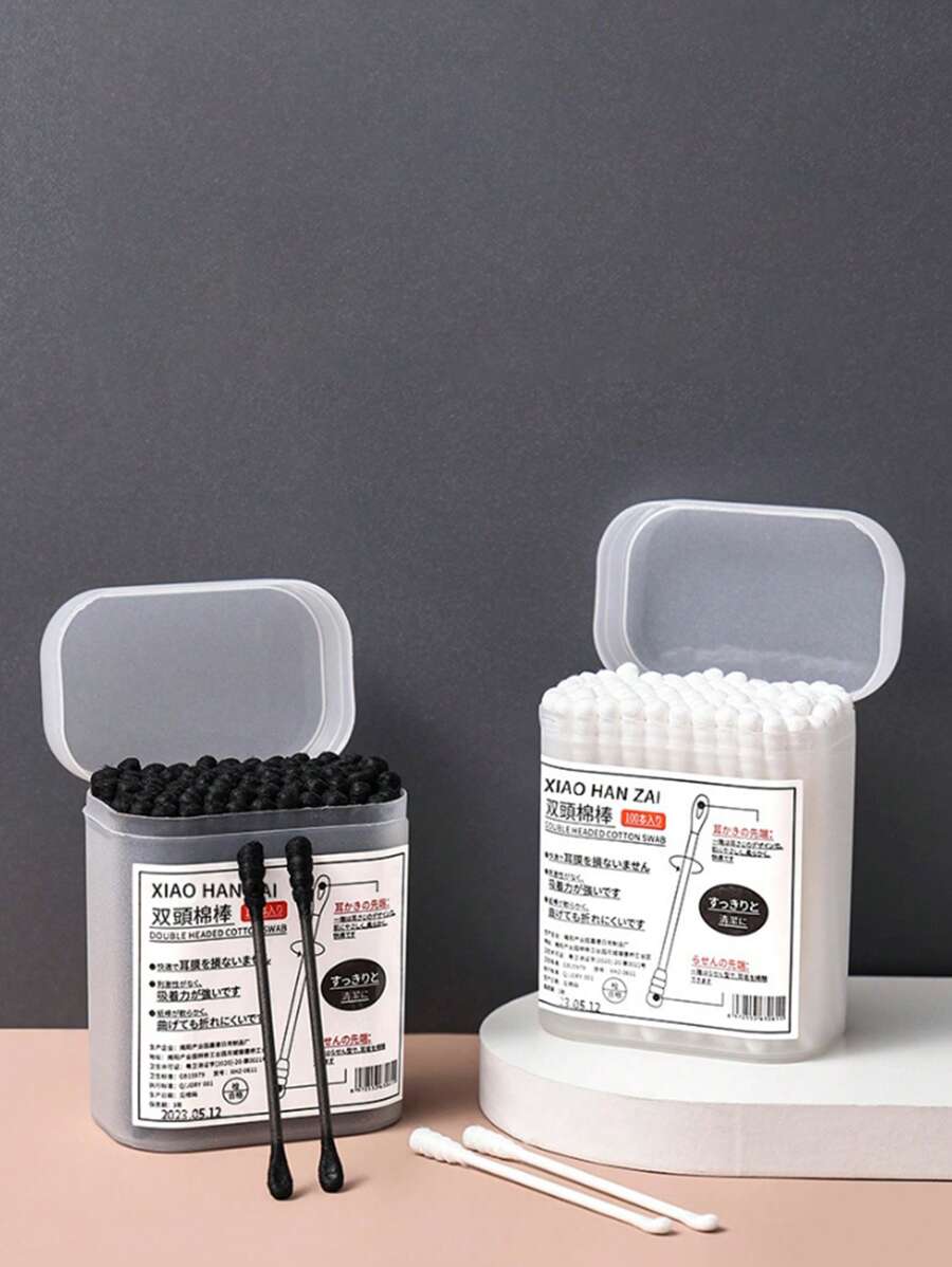 100pcs Cotton Swabs With Flip-Top Packaging - Anti-Pollution Sealed Design, Instant Use | Spiral Tip + Ear Scoop Double-Ended Cotton Buds, Cleaning Ear Canal/Precision Instruments | Soft & Tear-Resistant, Essential For Home & Travel, Great For Christmas & Halloween