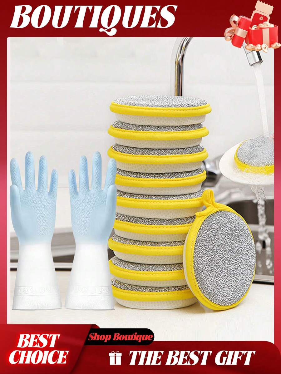 21pcs Double-Sided Dish Sponges With Steel Wire Scrubber, Long-Lasting And Reusable Kitchen Cleaning Sponges For Dishes, Tabletops, Stove Surfaces, Etc.