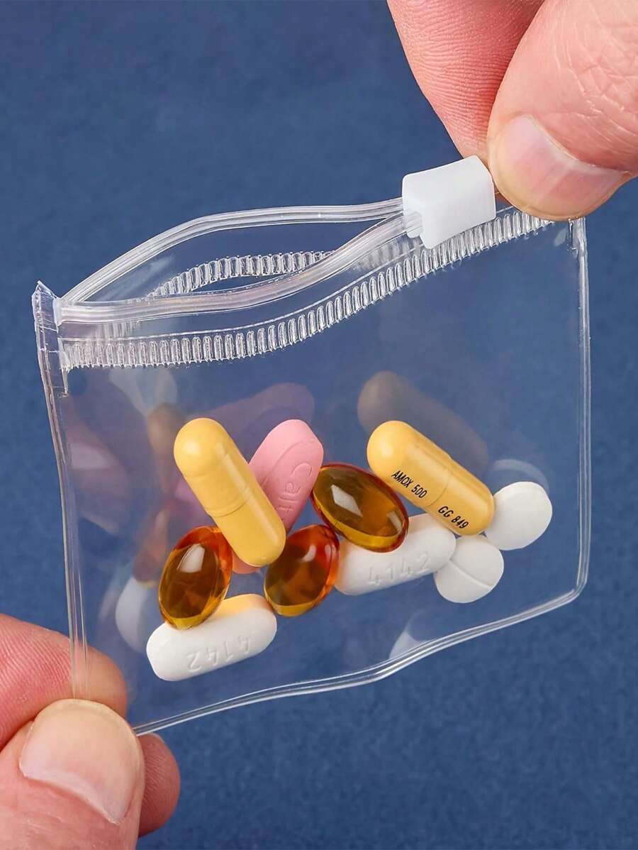 10-1 pièce Sacs de rangement pour médicaments zippés portables, réutilisables, imperméables et étanches. Sacs de rangement pour appâts, bijoux, médicaments et accessoires de voyage. Sacs de beauté