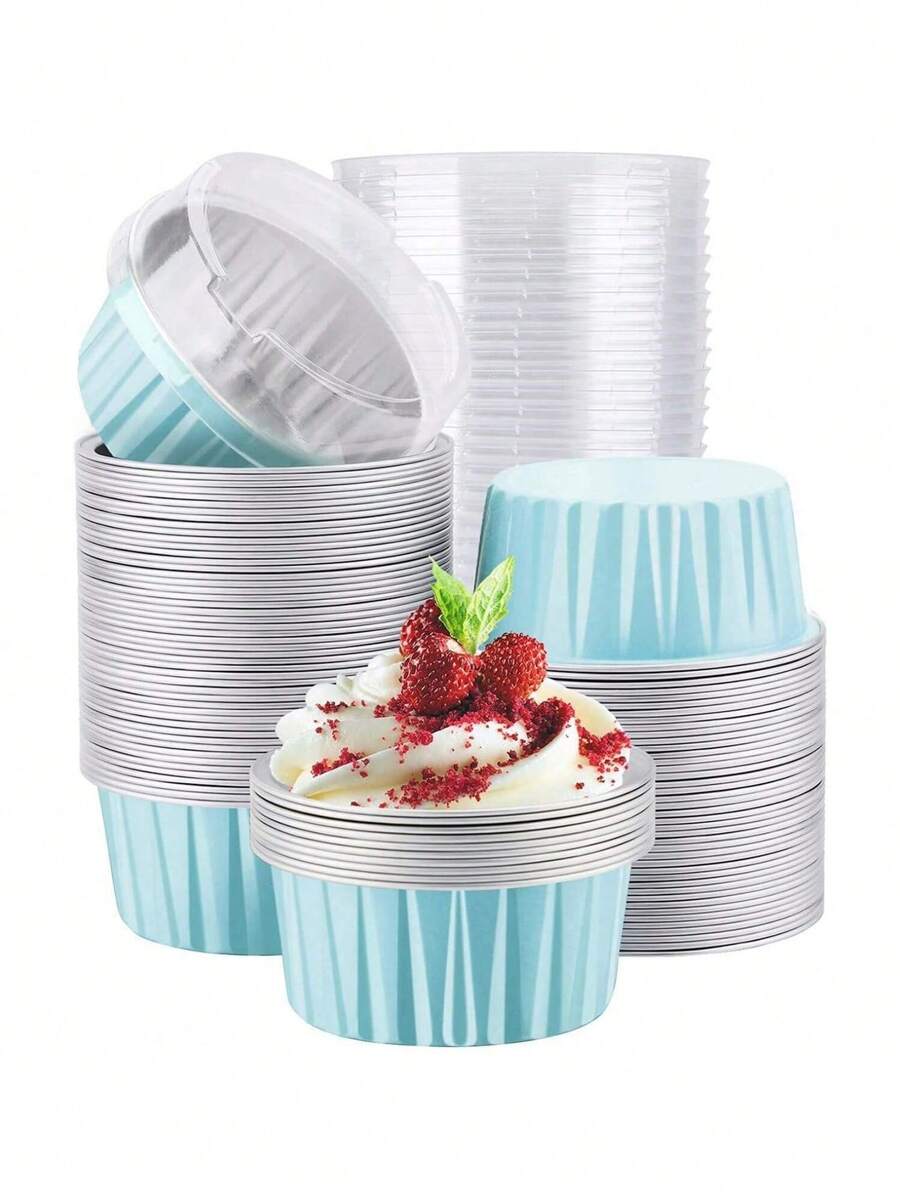 10pcs Mini Aluminum Foil Baking Cups With Lids, Caramel Pudding Paper Cups, Cake Molds Suitable For Party, Gifts, Birthday
