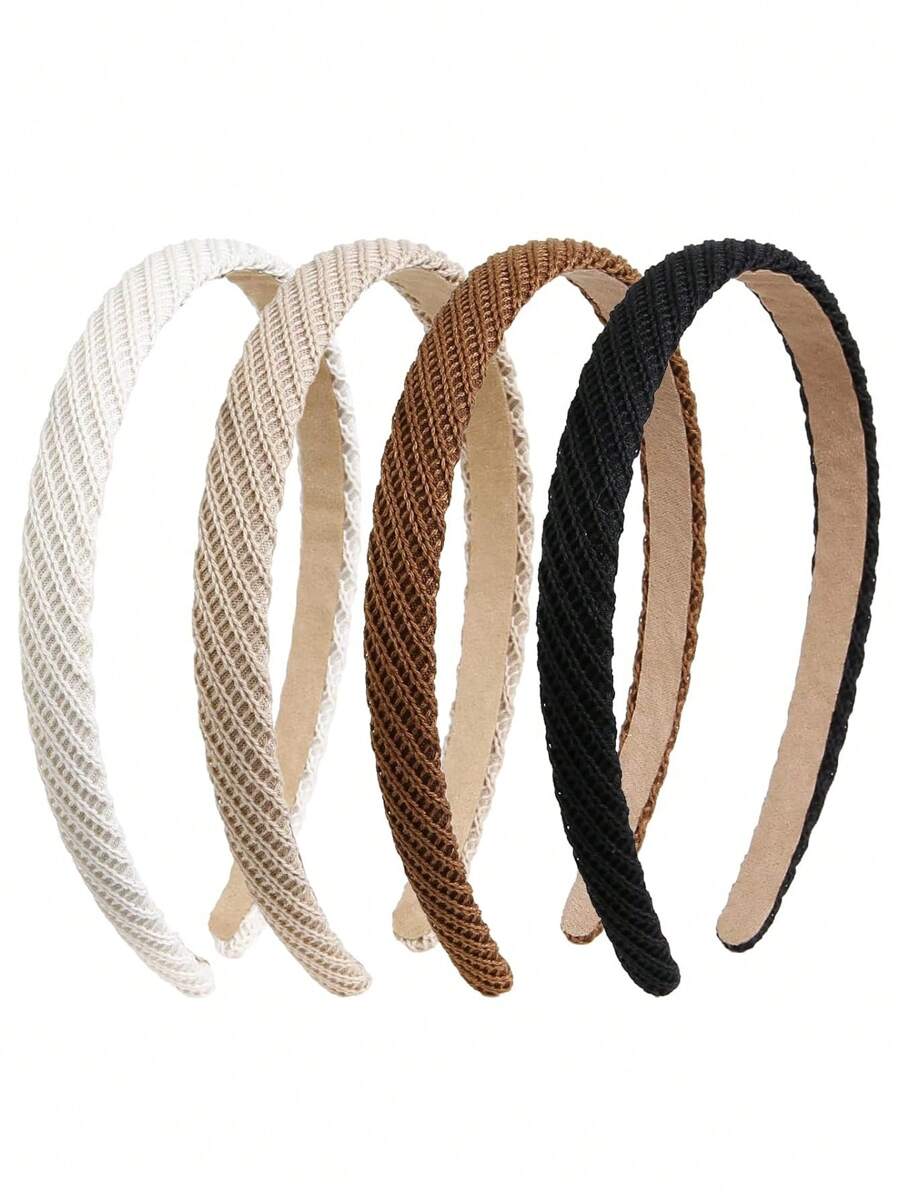 4 pièces de bandeaux fins en tricot pour femmes, bandeaux et antidérapants, accessoires de cheveux mignons de couleur unie pour dames, et nouveaux bandeaux en tricot à bord large de couleur café au lait