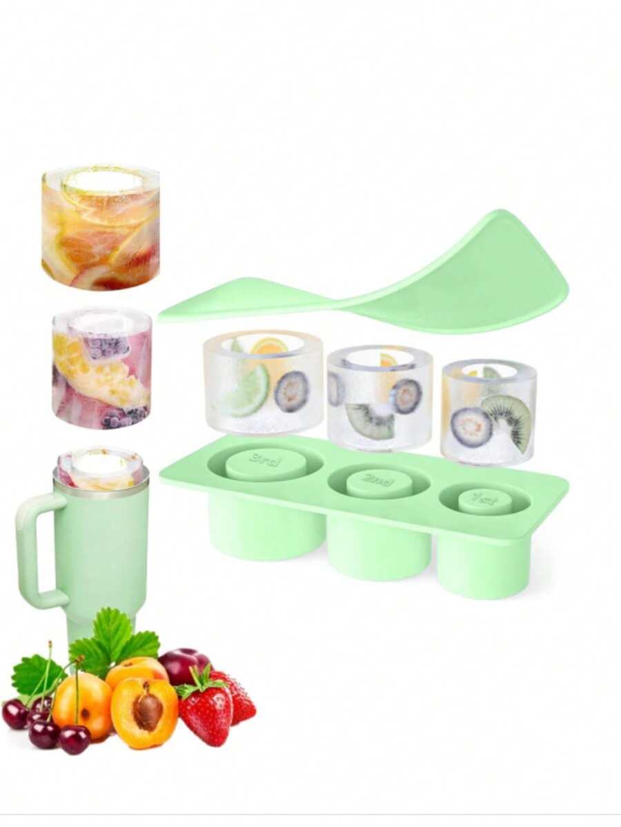 1 Set 590 ml/900 ml/1180 ml wiederverwendbare Silikon Eiswürfelform, passend, für kalte Getränke, enthält 3 runde zylindrische Eiswürfelformen