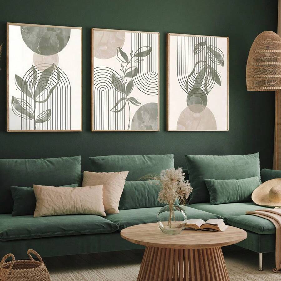 1/3Pcs Bohemian Style Posters Abstract Line Art With Plant Elements Wall Arts, Optional Frame Suitable For Home Office, Bathroom, Living Room, Bedroom, And Dining Room Decoration Optional Frame ,Wall Art With Frame