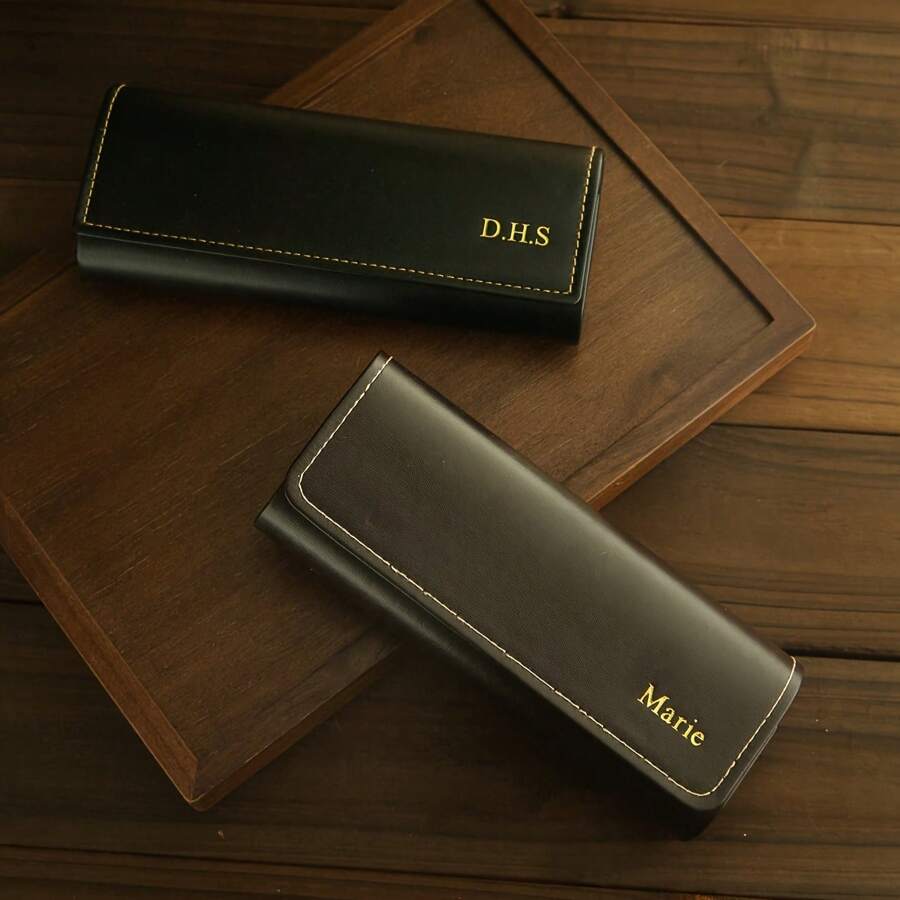 1pc Customized Engraved Faux Leather Eyeglasses Case, Suitable For Men And Women - Minimalist Style Glasses Frame With Personalized Letters - Durable And Easy To Clean - Ideal Gift For Parents