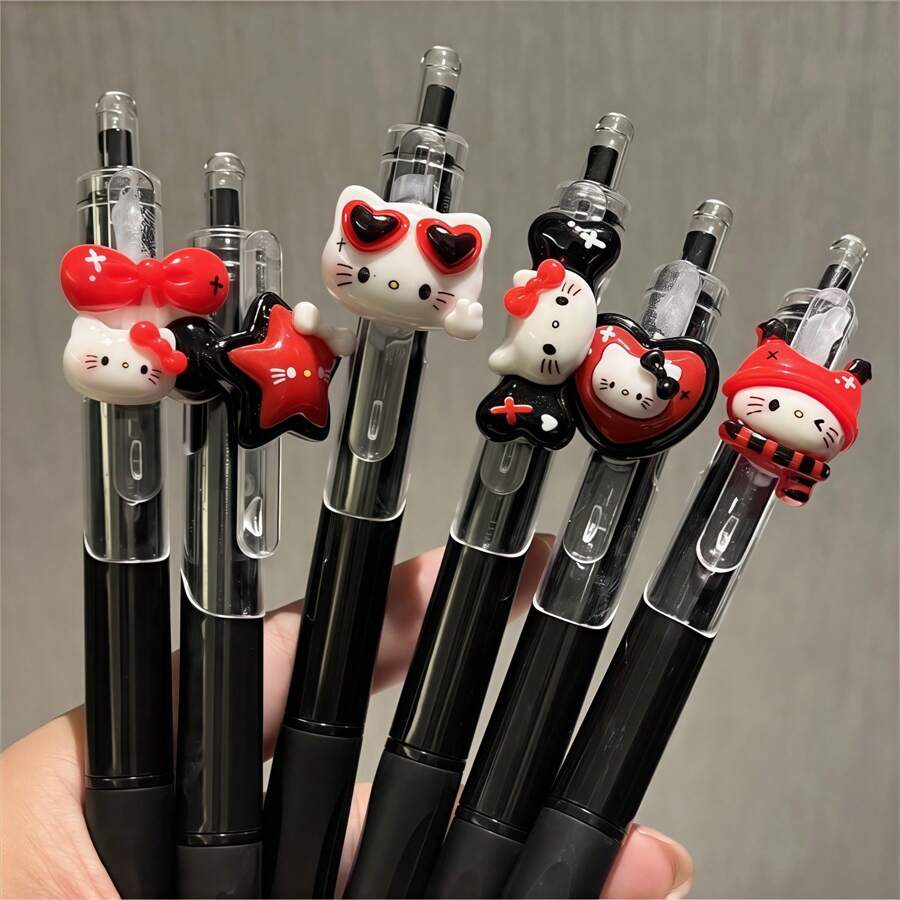 Sanrio 6-Pack Random Black & White Sanrio Hello Kitty Neutral Pens, A Fashionable Choice For Sanrio Fans And Stationery Lovers! Back To School
