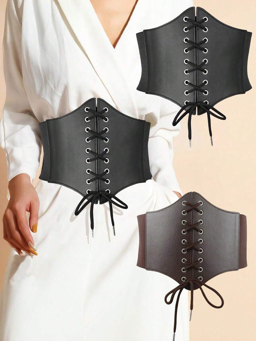 1pc Medieval Wide Leather Belt, Viking Knight Antique Belt, Women's Leather Corsets Lace-Up Sexy Body Shaper Gothic Clothing Corsets Medieval Belts Halloween