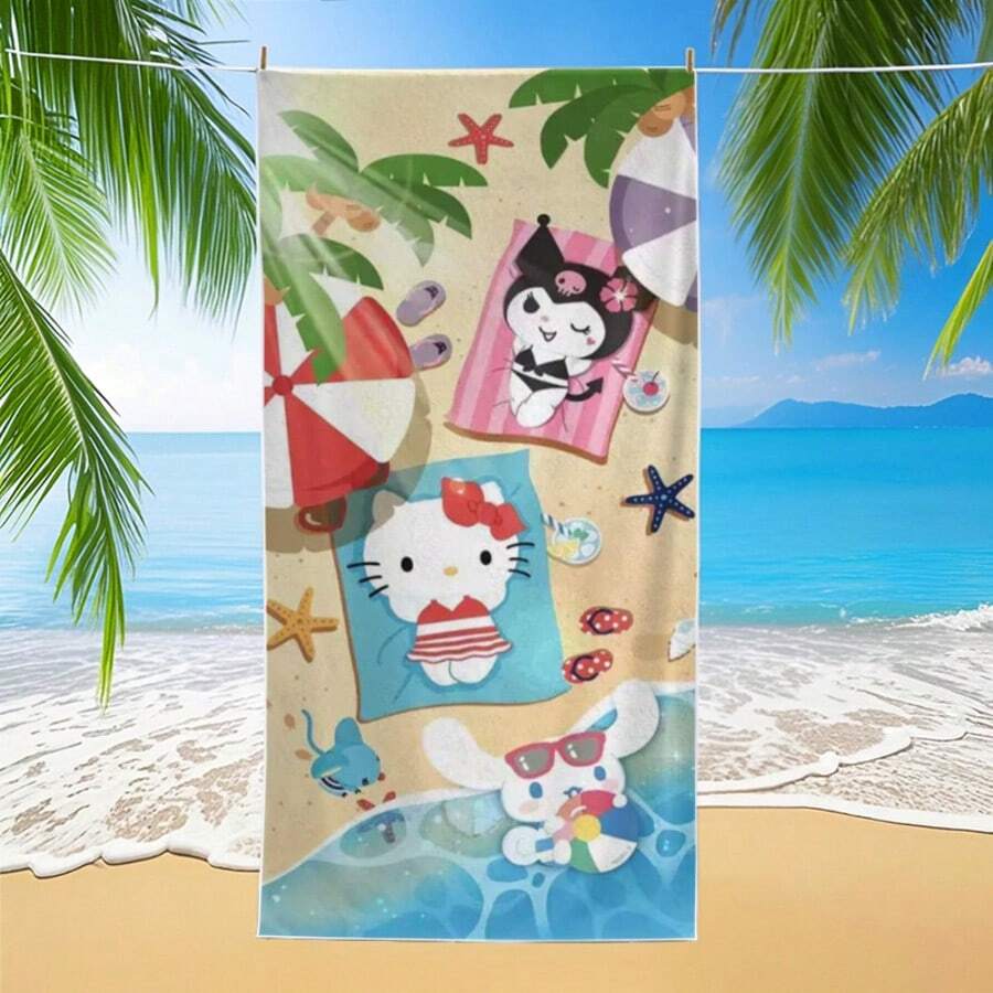 Sanrio Sanrio Characters Beach Towel, Microfiber Digital Printed Cartoon Absorbent Quick Dry Large Bath Towel For Men & Women