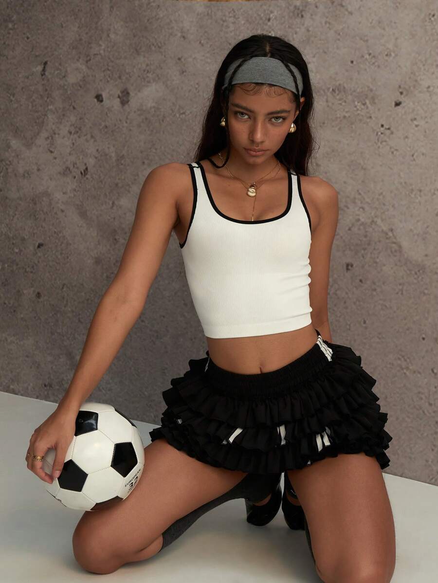 PinkTip "White Bralette With Black Trim Yoga & Fitness UltraThin Seamless 4Way Stretch Support Lightweight & Breathable"