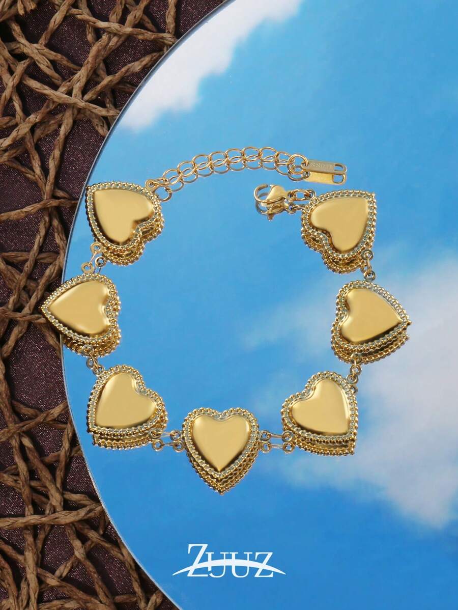 1 pièce Bracelet en acier inoxydable en forme de cœur à la mode pour femmes, bracelet à chaîne, bijou féminin, accessoire quotidien, cadeau