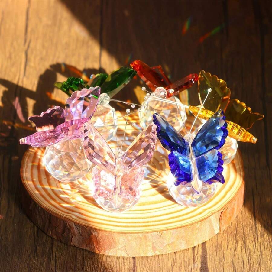 1pc Artificial Crystal Butterfly Decor - Elegant Home Decor, Valentine's Day & Christmas Gift, Safe For 24+ Months, Vivid Colors, High-Quality Polypropylene Fiber, Great For Shelves, Tables & Fireplaces