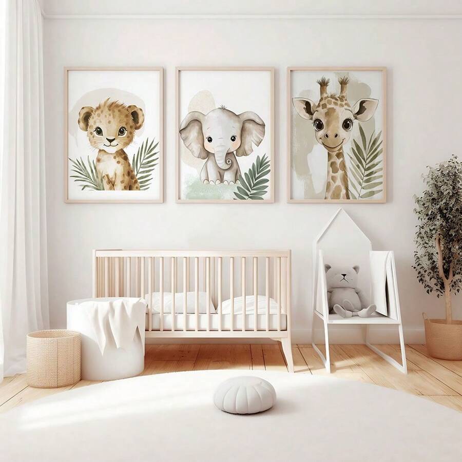 1/3 piezas Pósteres de arte de pared con estampados de animales, estilo moderno, estampados de animales de la jungla, decoración de guardería, guardería para bebés, arte de pared de guardería de animales, decoración de jungla para guardería, sin marco / enmarcado
