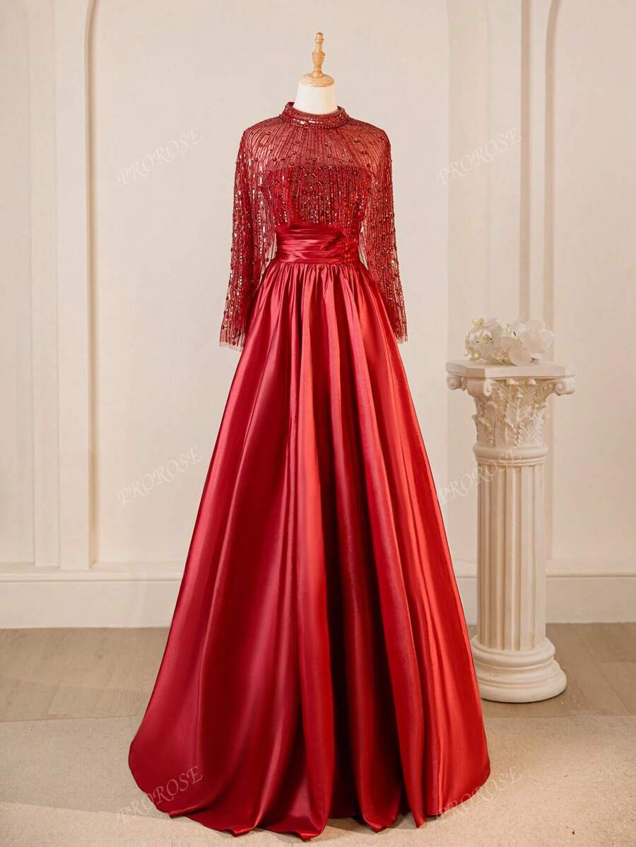 Vestido de noche elegante y formal para mujer, estilo de línea A con el busto con lentejuelas e incluye chal de encaje, vestido de fiesta, vestido de gala, vestido de invitada de boda