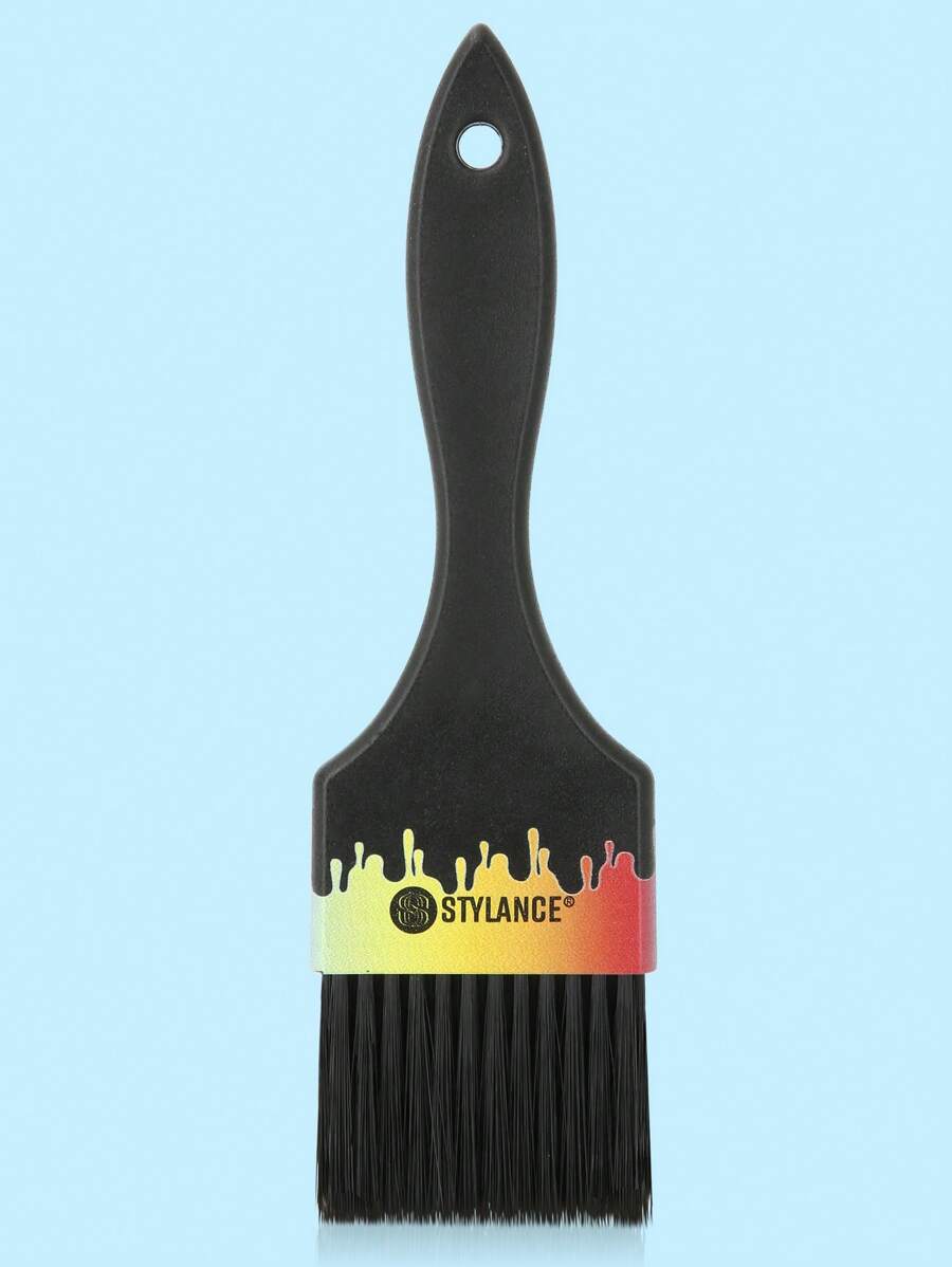 1pc Professional Salon Style Black Color Printed Soft Nylon Bristle Hair Brush With Comb Teeth, Hair Dyeing Tool