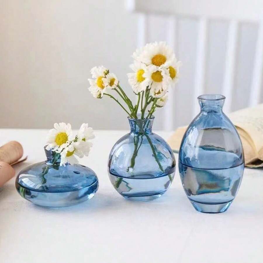 1 set de vases à fleurs en verre transparent, vases décoratifs modernes petits et mini, vases minimalistes esthétiques pour la décoration de la maison, vintage, mignons, faits main, petits centres de table de mariage pour une seule fleur, rose, décoration de la maison, vase à fleurs, centre de table, décoration de table