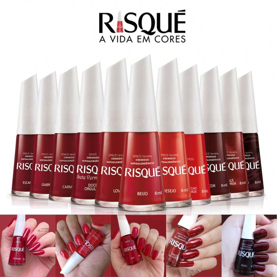 Kit Esmalte Risque Atacado Manicure 11 Cores Tons Vermelho Festa Junina