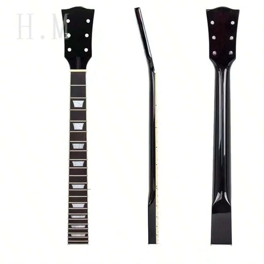 Mástil de guitarra eléctrica con diapasón de arce negro brillante, 22 trastes, 6 cuerdas, diapasón de palisandro, accesorio de repuesto universal para guitarras tipo LP, actualización de instalación sencilla, marcadores de diapasón con incrustaciones de diamantes, kit de reparación DIY