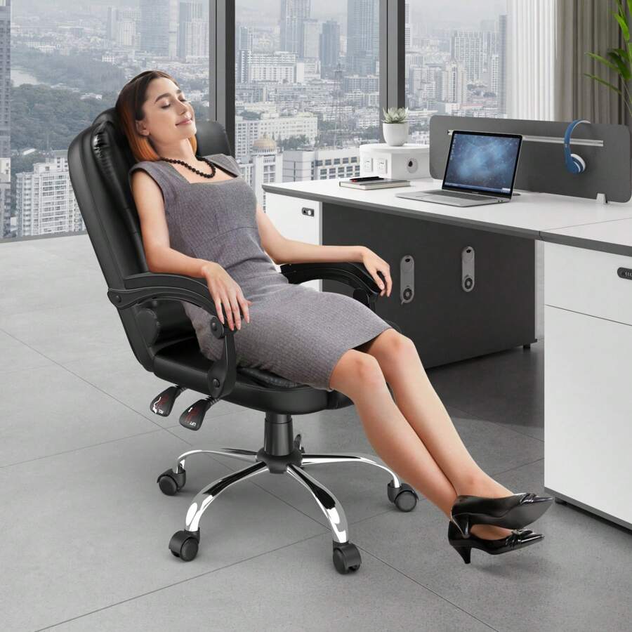 Bigzzia Chaise de bureau ergonomique avec dossier haut et fonction d'inclinaison réglable