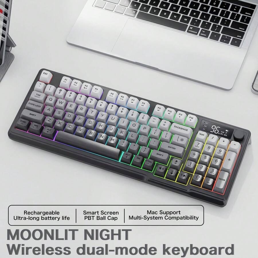M96 Wireless Gaming Keyboard, Knob Control Bluetooth/2.4G Wireless, Mechanical Feeling, RGB LED Backlit With Display Screen, PBT Keycap, 3000mAh, US Layout Compatible With Win/