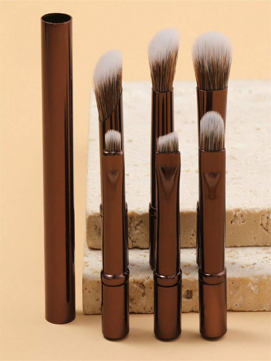 6pcs Mini Travel Makeup Brush Set With Transparent Box, Include Contour Brush, Concealer Brush, Eyeshadow Brush, Eyebrow Brush, Versatile And Soft Bristles To Meet Daily Makeup Needs, Convenient For Travel