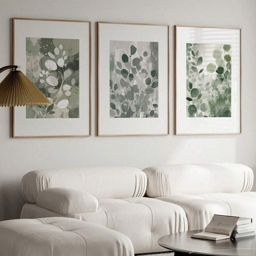 A Set Of 3 Sage Green Wall Art Print Posters, Plant Painting Decoration, Neutral Room Wall Decoration Painting, Simple Wall Art, Room Decoration, Living Room Art Decoration, Modern Home Wall Art Decoration, Ideal Family Gift Creativity, Frameless Canvas Poster