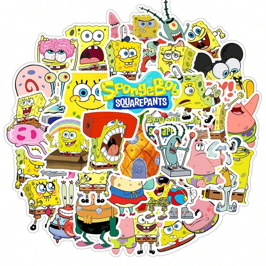 Nickelodeon 50 Stücke offiziell lizenzierte SpongeBob Schwammkopf Aufkleber, hochwertige Fans Eugene H. Krabbe Squidward Tentakel Aufkleber für Wasserflasche, Sandy Cheeks, Sheldon J. Plankton, wasserfeste DIY Aufkleber für Laptop, Handy, Skateboard und Geschenke für Mama, Papa, Großmutter, Großvater, Lehrer, Schwester, Bruder, Freund, lustige Valentinstags Geschenke