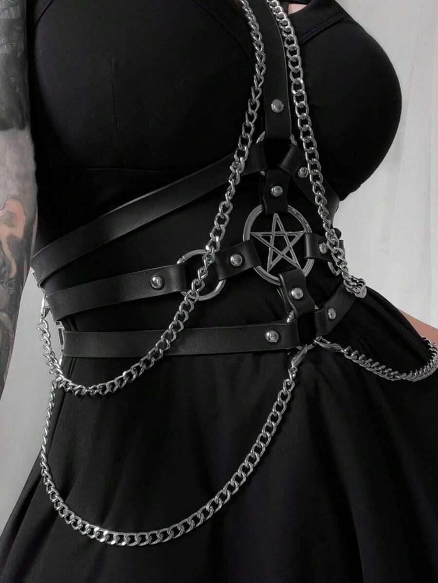 1 Stück Damengürtel mit Pentagramm-Kette Dekor, sexy