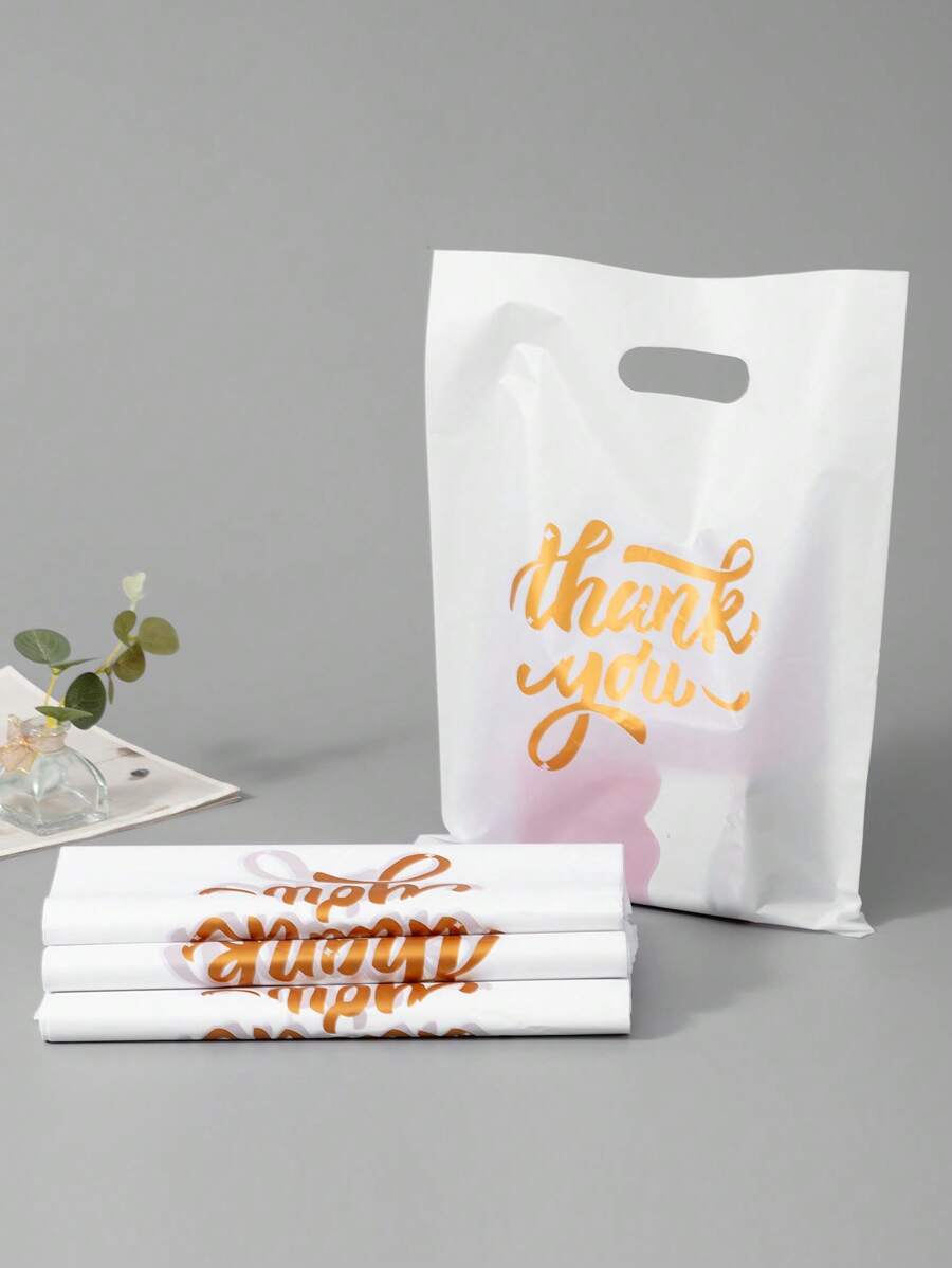 White Thank You Gift Bags, Plastic Bags For Small Business, Shopping Bags, Ideal For Festival, Birthday, Party Favors, Wedding Gift Packaging, Suitable For Gifts, Parties, Shops, Boutiques, Etc.