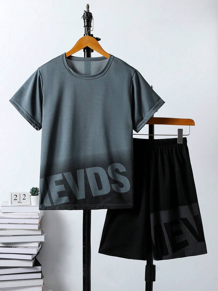 Set de 2 piezas de ropa deportiva para adolescentes varones, incluye camiseta de manga corta y pantalones cortos de running