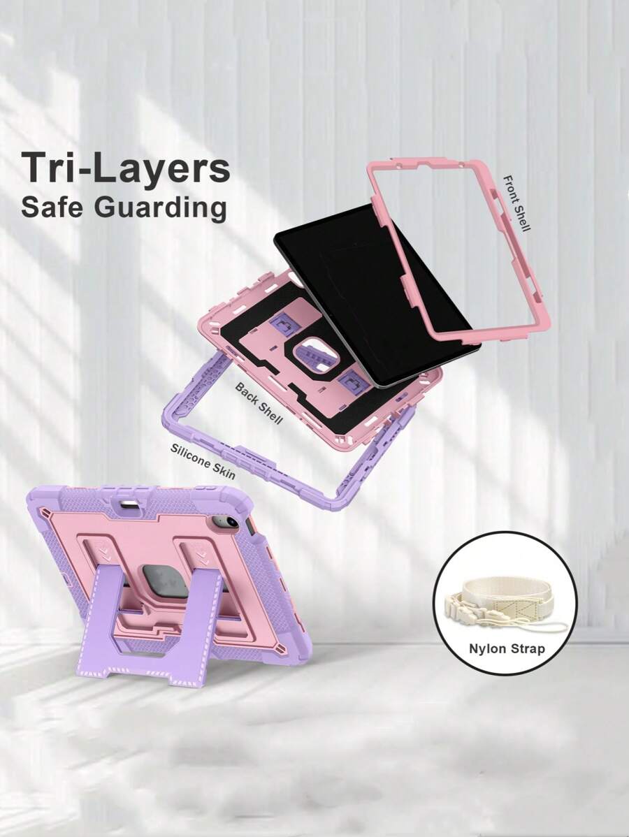 Military Industry Anti-Fall 1pc Large Stand Tablet Case Compatible With IPad Mini6 (2021) / Mini7 (2024), IPad 10.2 7th 8th 9th (2019/2020/2021), IPad 10th 10.9 (2022)/IPad(A16) 11" (2025), IPad Air4 10.9 (2020), IPad Air5 10.9 (2022), IPad Air 11" M2/M3 (2024/2025), With Pencil Slot
