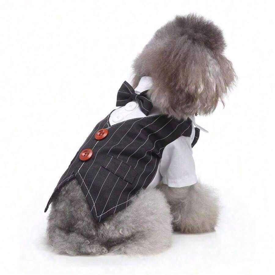 1pc Striped Dog Tailcoat Formal Shirt, Suitable For Weddings, Parties, Birthdays, Halloween Pet Costumes, Role-Playing Costumes