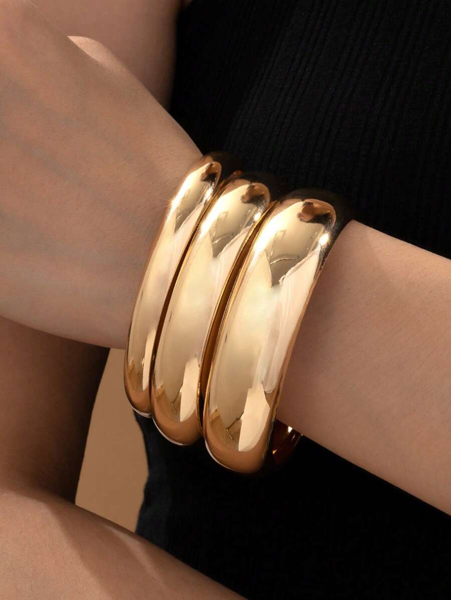 Minimalist Plain 14K Gold Plated Alloy Bangle Bracelet, Women's Summer Beach Vacation Date Party Dress Jewelry, Gift For Girlfriend, Teacher, Mother