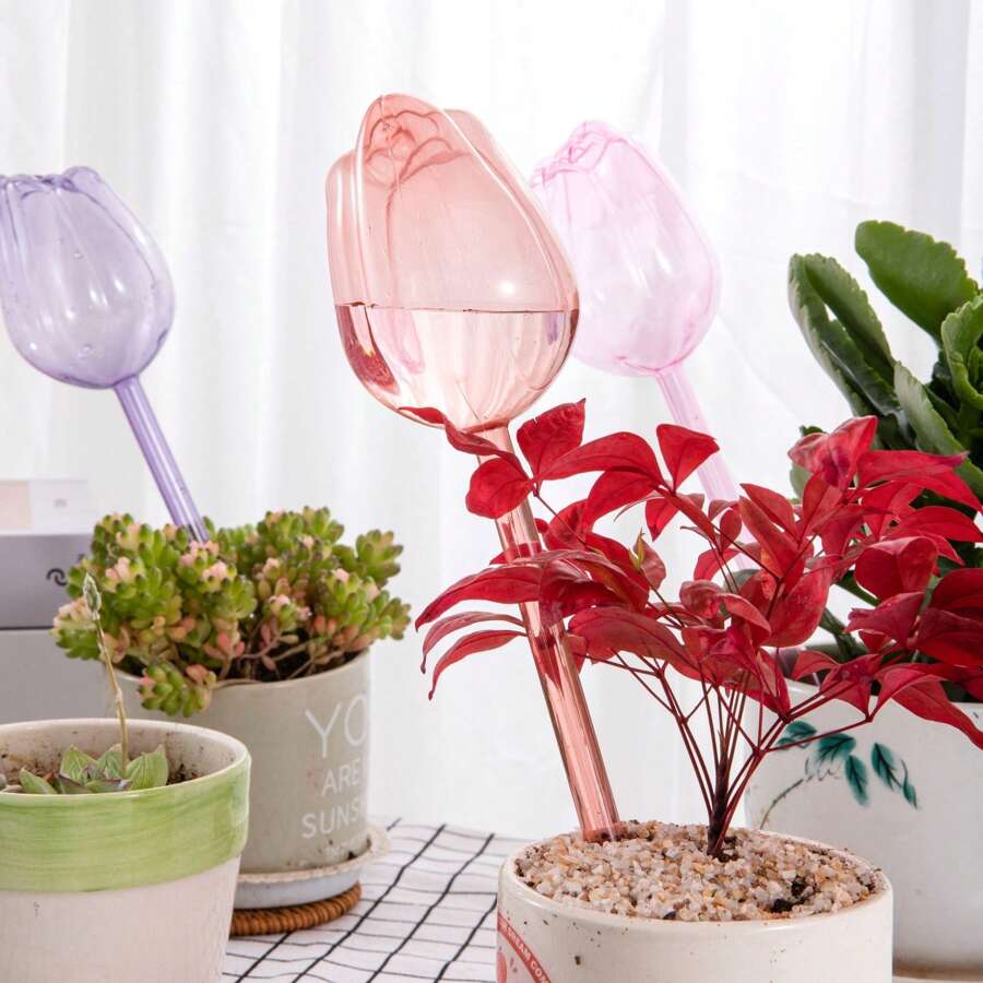 1pc/2pcs Tulip Shaped Plant Waterer, PVC Material Durable Scratch-Resistant Simple Automatic Plant Watering Device