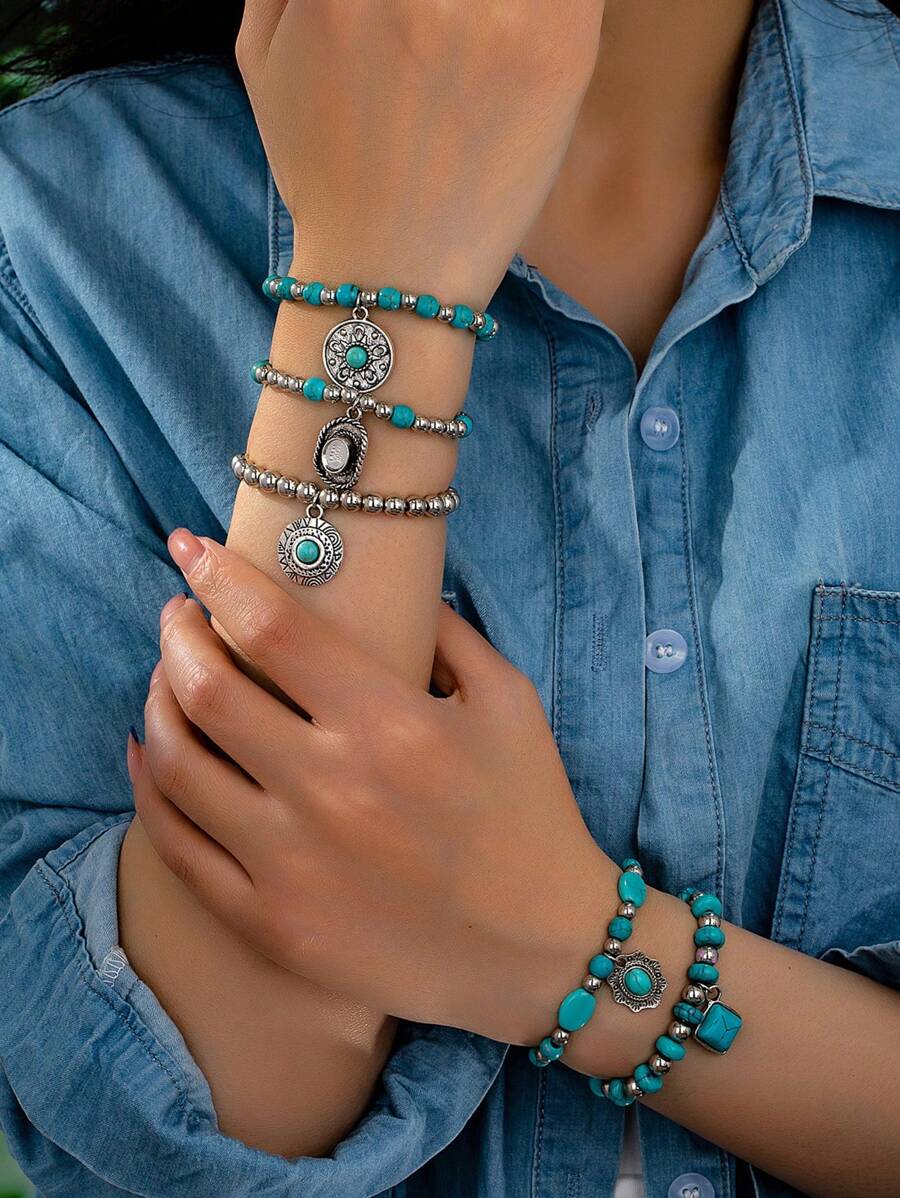 1 Set Women's Vintage Style Green Bracelet Accessories Set, Versatile Daily Wear Jewelry Gift