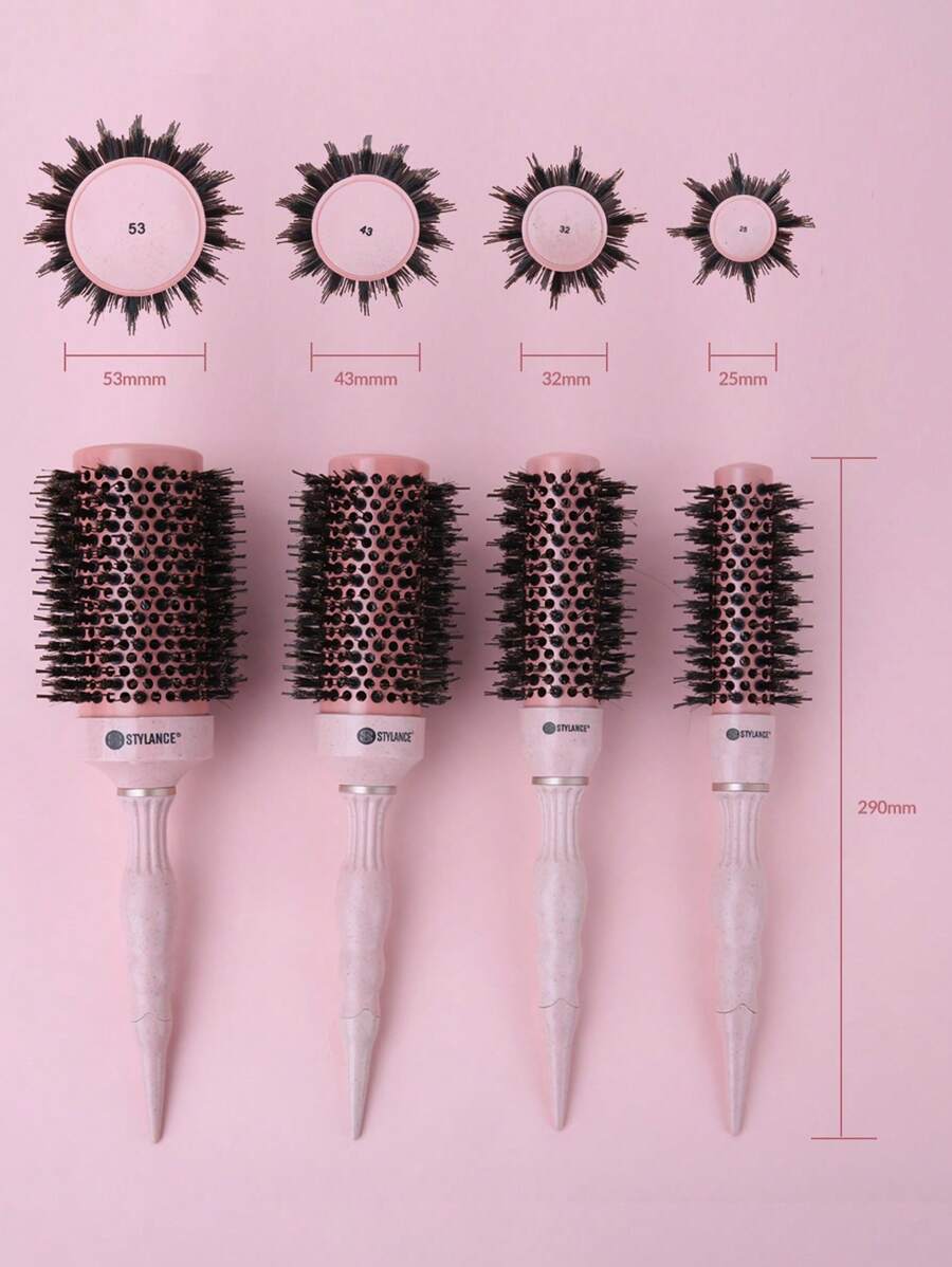 1pc Salon Ceramic Ionic Hair Brush With Nano Technology, Aluminum Barrel, Nylon Pins, Boar Bristles, Ergonomic Handle