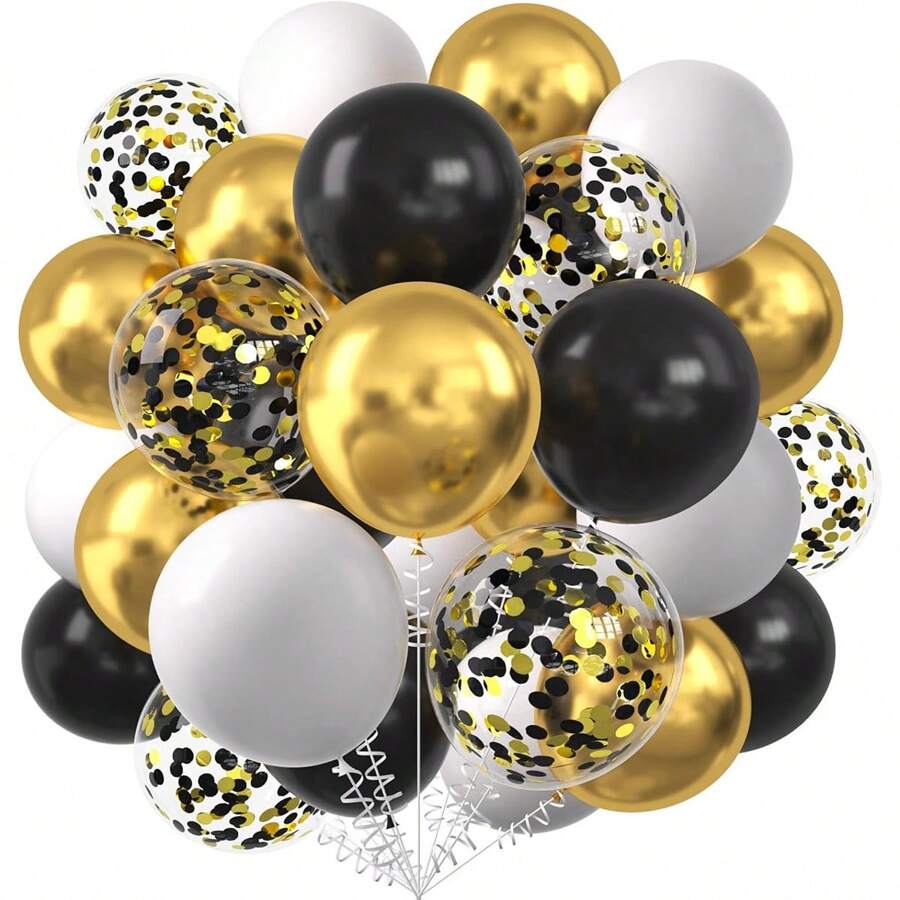 30 piezas Globos negros, blancos y dorados - Incluye globos metálicos dorados, mates negros, mates blancos y con brillo negro y dorado. Excelente para bodas, propuestas, cumpleaños, graduaciones, vuelta al cole, compromisos, duchas nupciales, decoración con globos, fondos y accesorios para fotografía