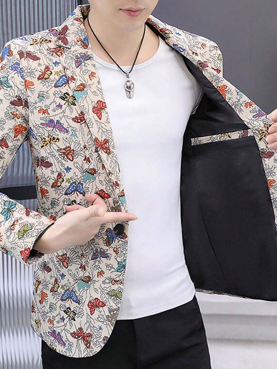 Blazer Casual Masculino, Jaqueta de Terno Estilo de Rua Exclusiva em Formato de Borboleta, Adequada para Ir ao Trabalho, Viagens e Passeios Casuais, Primavera/Verão/Outono