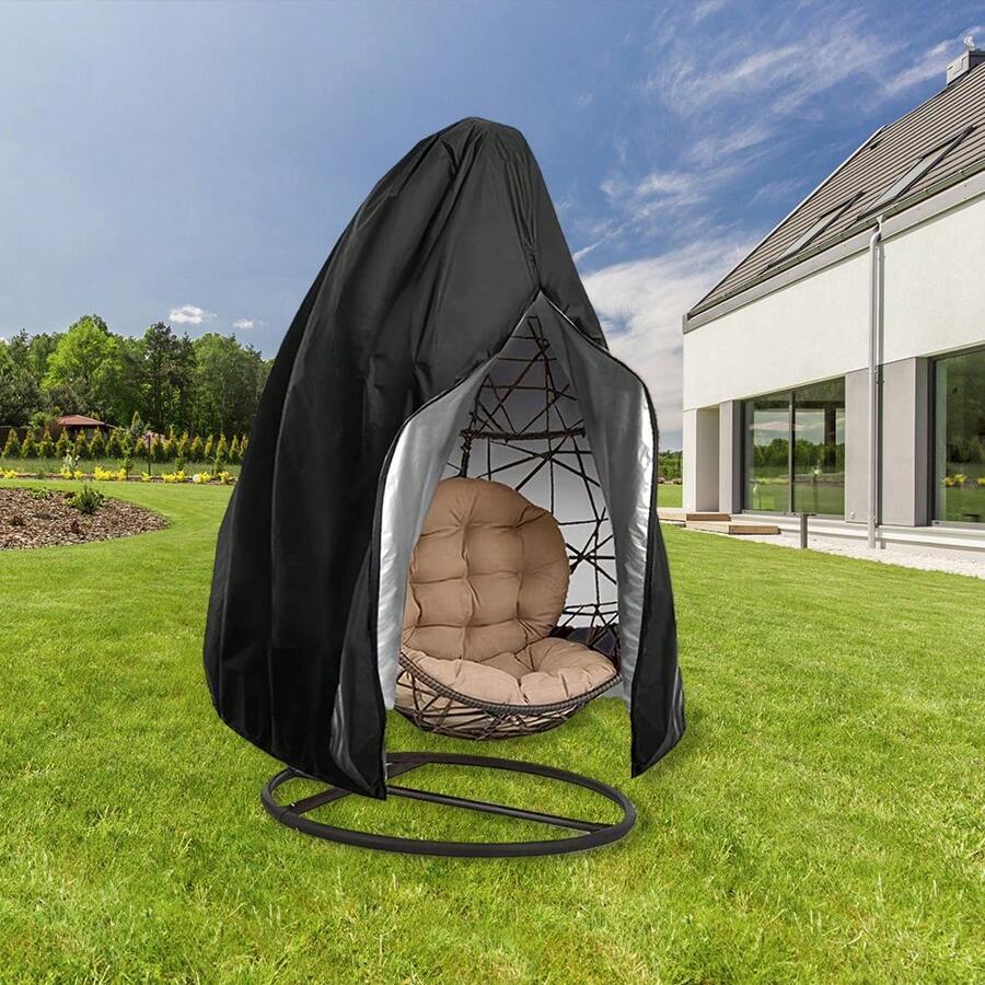 1pc Patio Egg Chair Cover, Outdoor Furniture Egg Swing Hammock Lounge Chair Cover, Heavy-Duty Hammock Swing Chair Cover, Waterproof, UV-Resistant, Dustproof (Black)