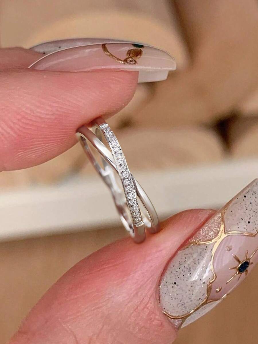 Stylever 1 pieza Anillo de cruz con forma de X simple de plata esterlina 925 Anillo de joyería fina para mujer Anillo de promesa glamoroso Regalo para chicas Decoración para la vida diaria y citas