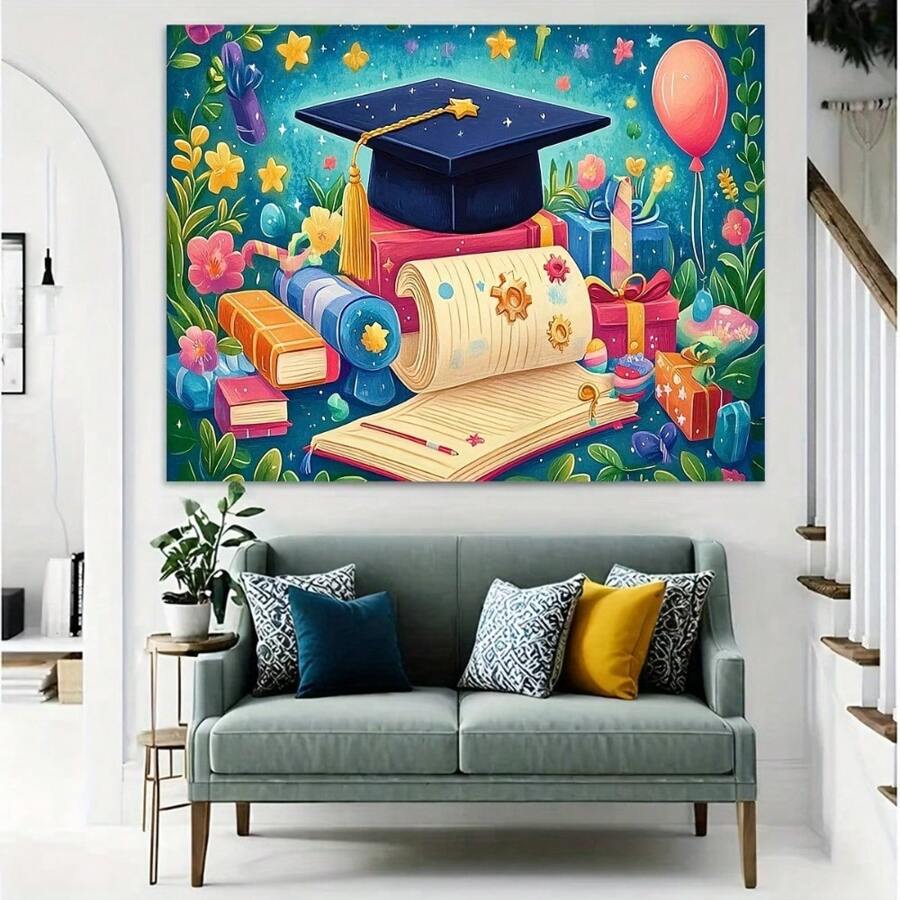 1pc Graduation Photo Backdrop Banner - "Happy Birthday" Style Background, Suitable For Graduation Party, Academic Theme Party, Birthday Party Decoration, Festival Photography Backdrop, Party, Home And Room Decoration, Durable And Easy To Use, Suitable For Garden Decoration, Birthday Party, Holiday Party, Multiple Sizes Available